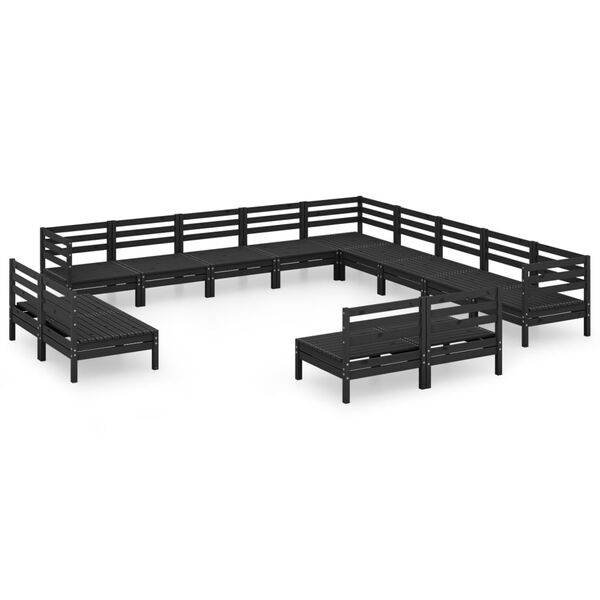 vidaXL Hagesofagruppe 13 deler svart heltre furu