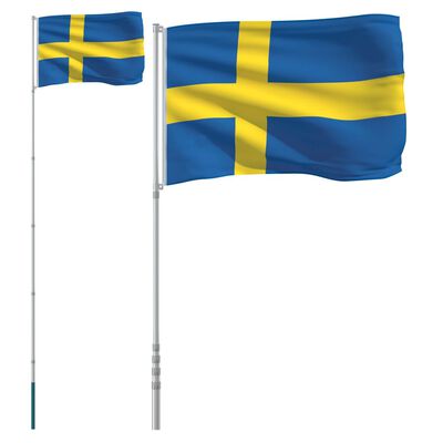 vidaXL Svensk flagg og stang 5,55 m aluminium