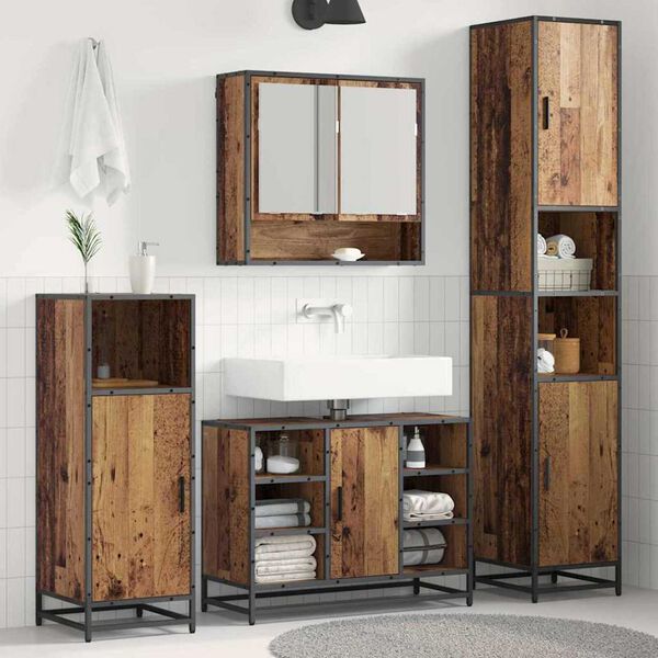 vidaXL Baderomsinnredningssett med d&oslash;r 3 pcs Gamle tre Konstruert tre