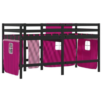 vidaXL Køyeseng for barn med gardiner rosa 90x200 cm heltre furu