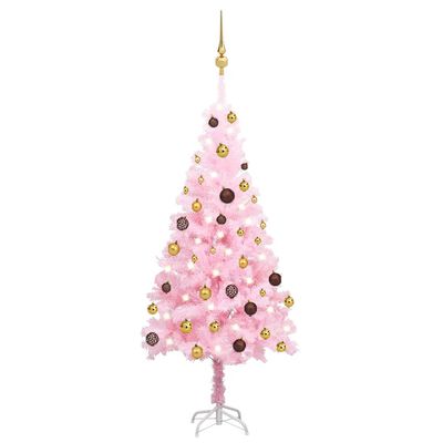 vidaXL Forhåndsbelyst kunstig juletre med kulesett rosa 120 cm PVC