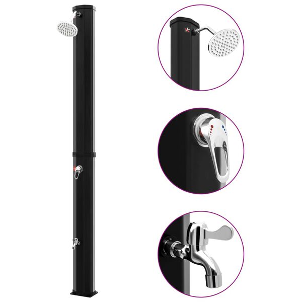 vidaXL Utendørs soldrevet dusj med dusjhode og kran 35 L svart