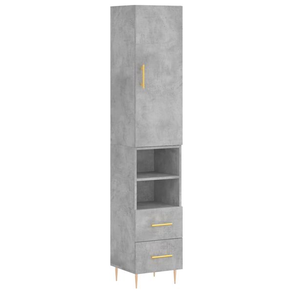 vidaXL Highboard betonggr&aring; 34,5x34x180 cm konstruert tre