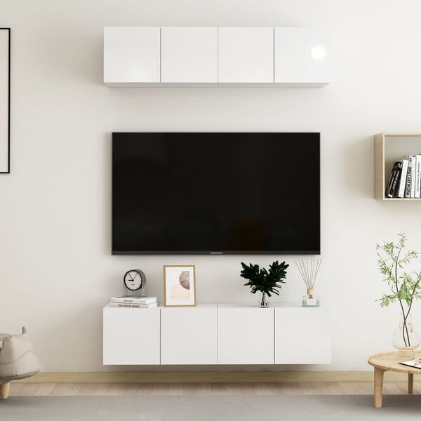 vidaXL TV-benker 4 stk h&oslash;yglans hvit 60x30x30 cm konstruert tre