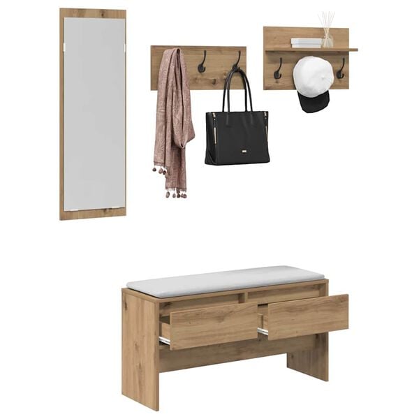 vidaXL Gangm&oslash;belsett med skuff 4 pcs Kunstnerisk Eik Konstruert tre