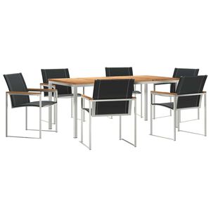 vidaXL Hage Spisegruppe 7 stk. Massiv akasie tre og rustfritt st&aring;l