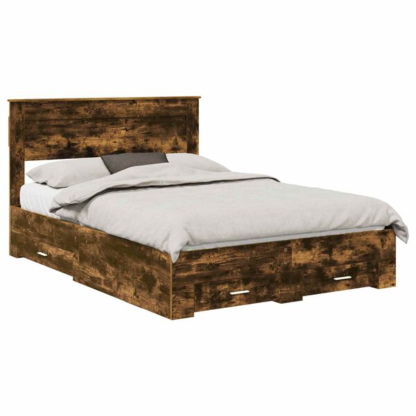 vidaXL Sengestamme med skuff med hodegjerde med lagring Konstruert tre