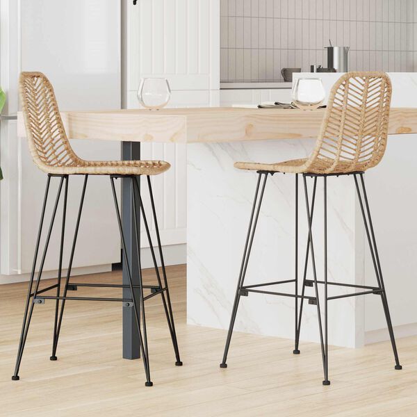 vidaXL Barstol 2 pcs Naturlig 44,5 x 53 x 111 cm Rattan og Jern