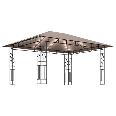 vidaXL Paviljong med myggnett og LED-lysslynge 4x3x2,73 m gråbrun
