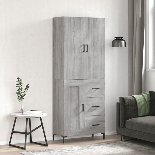 vidaXL Highboard gr&aring; sonoma 69,5x34x180 cm konstruert tre