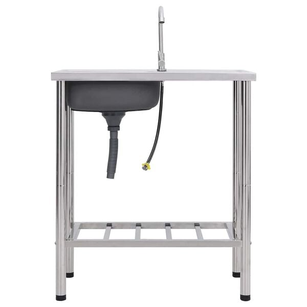 vidaXL Campingvask enkel kum med kran rustfritt st&aring;l