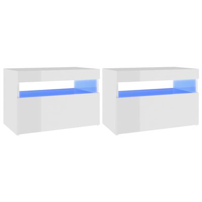 vidaXL Nattbord & LED-lys 2 stk høyglans hvit 60x35x40 cm