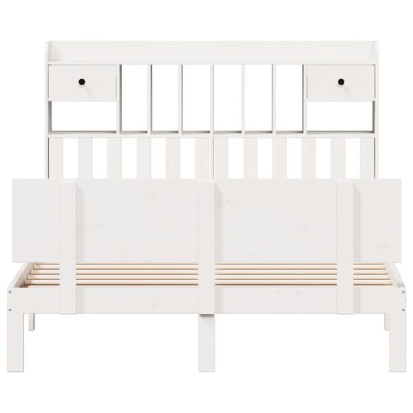 vidaXL Seng med bokhylle uten madrass hvit 140x200 cm heltre furu