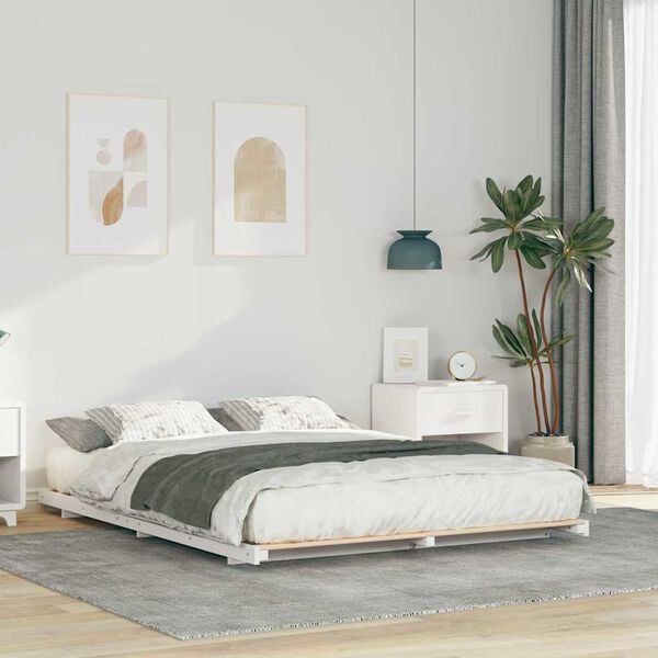 vidaXL Gulvbedramme Hvit 150 x 200 cm Heltre furu