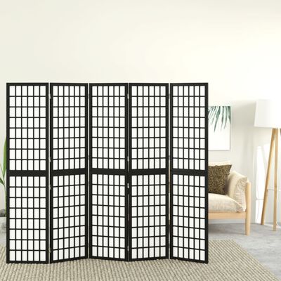 vidaXL Sammenleggbar romdeler 5 paneler japansk stil 200x170 cm svart