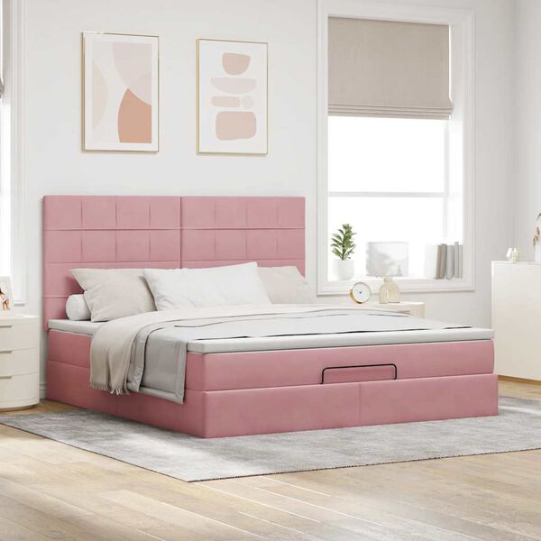 vidaXL Ottoman sengeramme med madrasser rosa 160x200cm fl&oslash;yel