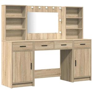 vidaXL Dressingbordsett med LED 3 stk. Sonoma eik Konstruert tre