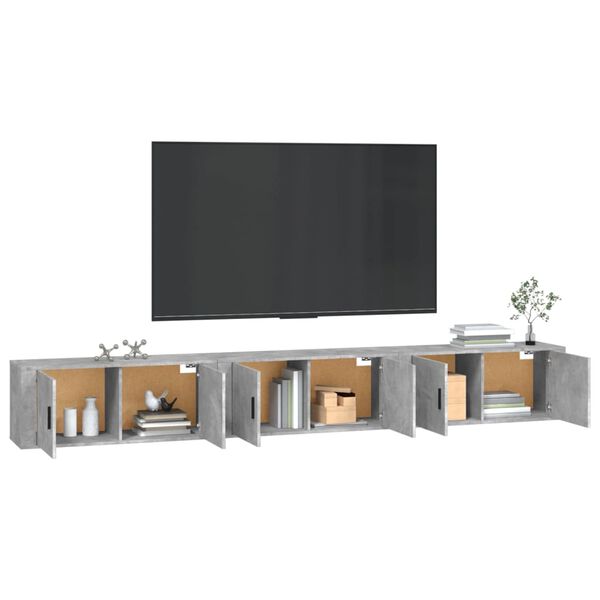 vidaXL Vegghengte TV-benker 3 stk betonggr&aring; 100x34,5x40 cm