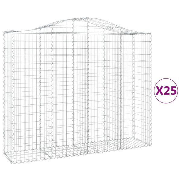 vidaXL Gabionkurver buede 25 stk 200x50x160/180 cm galvanisert jern