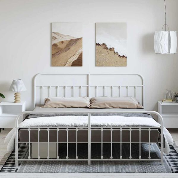 vidaXL Sengeramme i metall med hode- og fotgavl hvit 183x213 cm