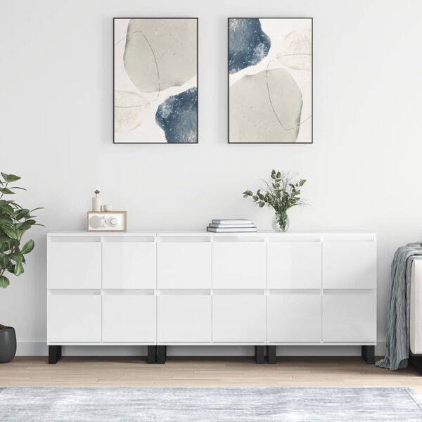 vidaXL Skjenker 3 stk h&oslash;yglans hvit konstruert tre