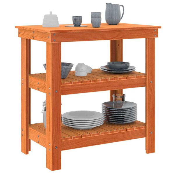 vidaXL Arbeidsbenk med hylle Vokset Brun 78,5 x 50 x 80 cm Massiv furu