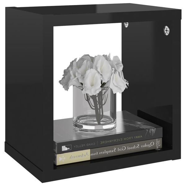 vidaXL Vegghyller kubeformet 6 stk h&oslash;yglans svart 22x15x22 cm