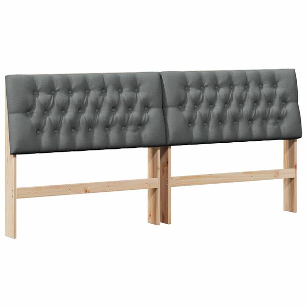 vidaXL Polstret sengegavl M&oslash;rkegr&aring; 200 cm Massiv furu