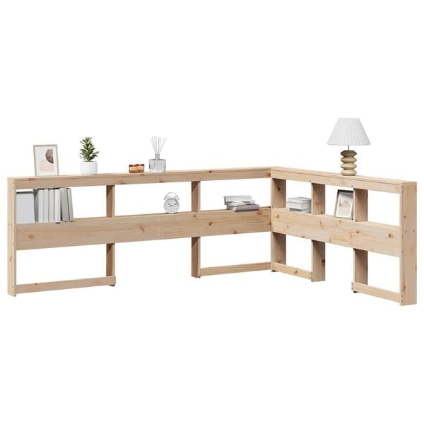 vidaXL Bokhylle sengegavl L-formet 150 cm heltre furu