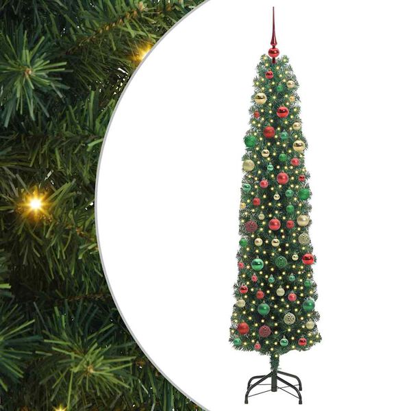 vidaXL Kunstig juletre med 300 LED grønn 210 cm PVC og stål og plast