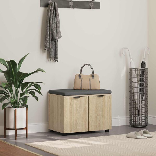 vidaXL Gangbenk med pute med lagring Sonoma eik 60 x 38 x 46 cm