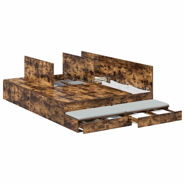 vidaXL Seng med lagring med skuff Røkt eik 135 cm Konstruert tre