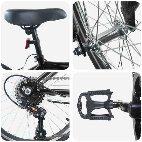 vidaXL Barnesykkel 20 Tommer 6-Speed for 6-11 &aring;r gammel Svart