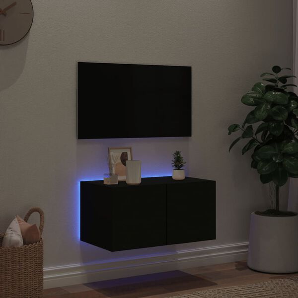 vidaXL Vegghengt TV-benk med LED svart 60x35x31 cm