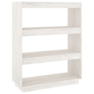 vidaXL Bokhylle/romdeler hvit 80x35x103 cm heltre furu