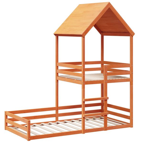 vidaXL Køyeseng med tak voksbrun 90x190 cm heltre furu