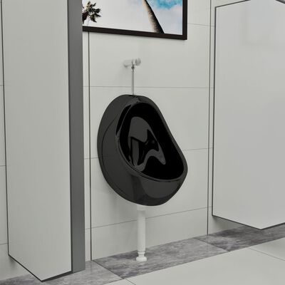 vidaXL Vegghengt urinal med spyleventil keramisk svart