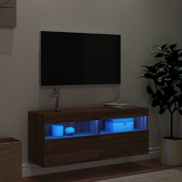 vidaXL TV Veggskap med LED brun eik 100x30x40 cm