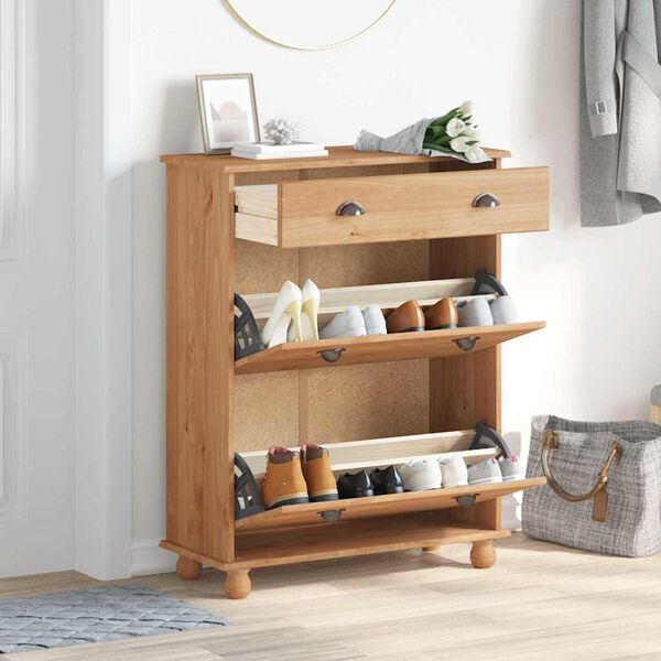 vidaXL Sko Skap med skuff ASKIM Brun 85 x 35 x 108 cm Massivt furutre