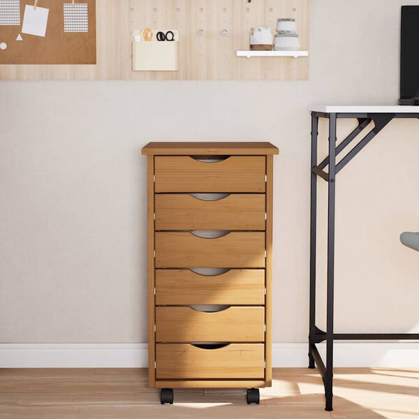 vidaXL Rulleskap med skuffer MOSS honningbrun heltre furu