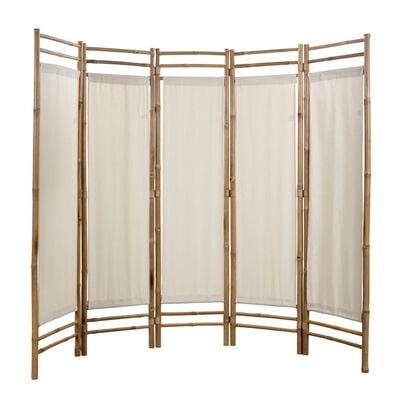 vidaXL Sammenleggbar romdeler 5-paneler bambus og lerret 200 cm