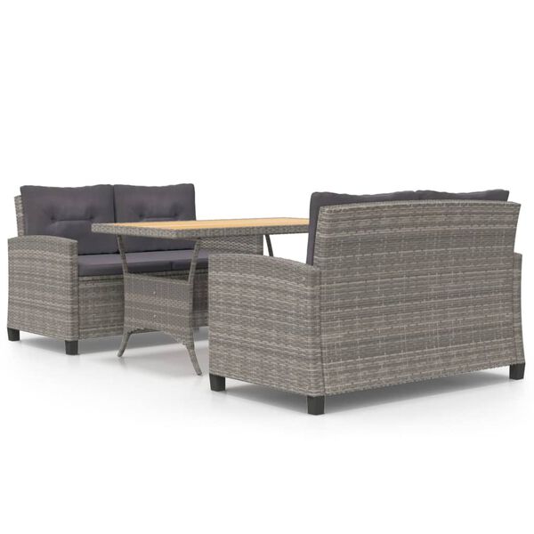 vidaXL Hagespisegruppe med grå puter 3 deler polyrotting