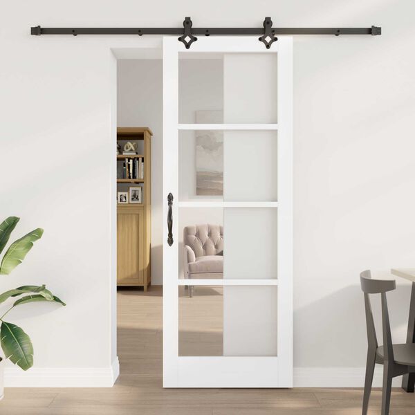 vidaXL Skyved&oslash;r Hvit 78 x 211 cm Massivt furutre og glass