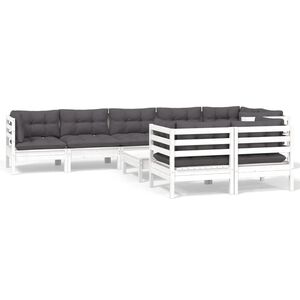 vidaXL Hagesofagruppe med puter 9 deler hvit heltre furu