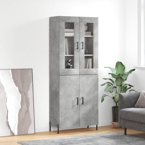 vidaXL Highboard betonggr&aring; 69,5x34x180 cm konstruert tre