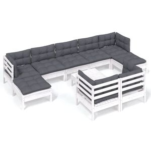 vidaXL Hagesofagruppe med puter 10 deler hvit heltre furu