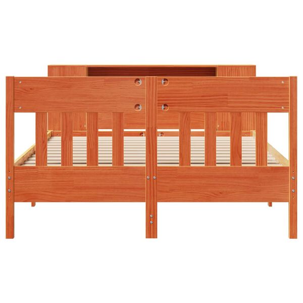 vidaXL Seng med bokhylle uten madrass voksbrun 140x190 cm heltre furu