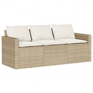 vidaXL Hagesofa med puter 3-seters beige polyrotting