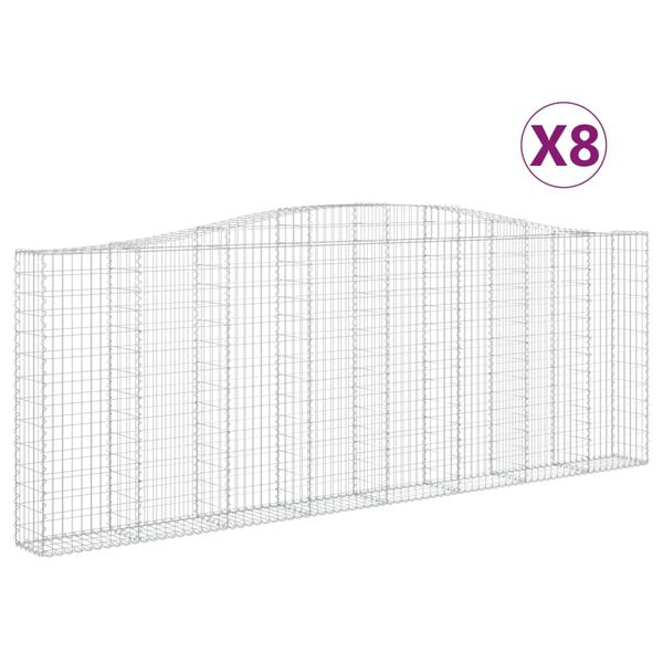 vidaXL Gabionkurver buede 8 stk 400x30x140/160 cm galvanisert jern