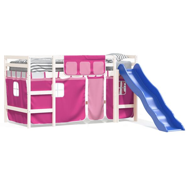 vidaXL Køyeseng for barn med gardiner rosa 90x190 cm heltre furu